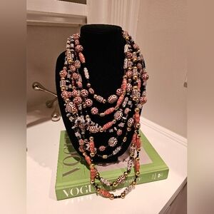 Sassy Jones Tribal Beaded Necklace in Black, White, and Gold